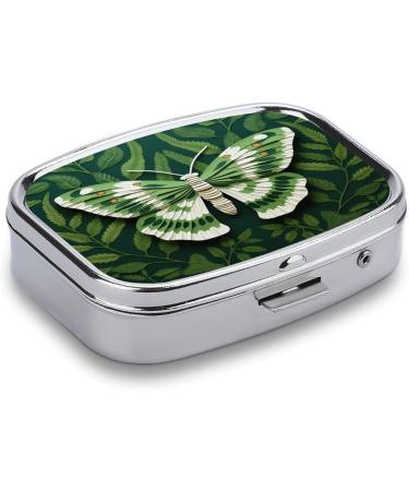 Pill Box White Moth Print | 2 Compartment Medicine Organizer | Portable Decorative Metal Pill Case for Pocket & Purse - Shop Internationally - Buy Online on GoSupps.com