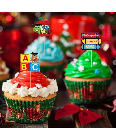 2023 Kindergarten Graduation Cupcake Toppers with Bamboo Sticks - Colorful and Clear Print Cake Decoration Picks for Party Multicolor - Buy Online on GoSupps.com