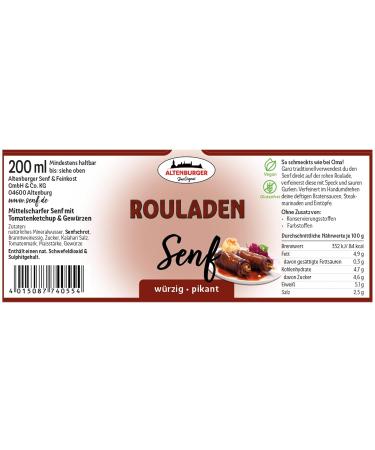 Altenburger Original Rouladen Mustard 200ml - Medium-Hot Spicy Mustard for Roulades & Hearty Dishes - International Shipping Available - Buy Online on GoSupps.com