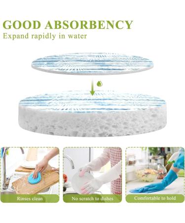 3-Pack Cleaning Kitchen Sponges Oval Blue Stripe Leaves Kitchen Cellulose Dishwashing Wood Pulp Cotton - Buy Online on GoSupps.com