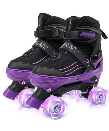 HXWY Kids Roller Skates for Boys Girls Child Toddler Beginners, Adjustable 4 Sizes Roller Skates for Adult and Youth with All Light Up Wheels, Black Purple Patines para nias for Outdoor Indoor Sports Medium - Big Kid (1-4)