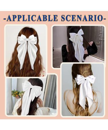 ZhongShuang Cream Colour Hair Bow Cream Colour White Big Hair Bows for Women Solid Color Bow Hair Clips with Long Ribbon French Barrette Clip Soft Satin Silky Hair Bows Cute Gifts for Women Girls - Buy Online on GoSupps.com
