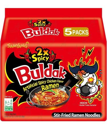 CNMART Samyang Dried Noodle Buldak Bag Noodles 140g (Pack of 5) plus Samyang Spicy Hot (2 x Spicy) Chicken Flavour Ramen 140g (Pack of 5) Bundle - Buy Online on GoSupps.com