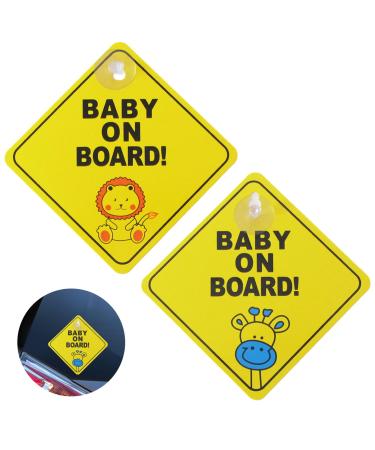 2 pieces of baby on board car warning signs 12cm x 12cm safety car picture with suction cups children car for car window reusably durable baby on board stickers for stickers car