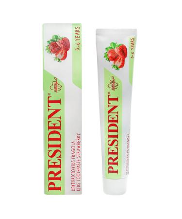 President President Kids Toothpaste for Children 3-6 Years Strawberry Flavor. Prevents cavities protects gums and tooth enamel. Paraben-free SLS-free allergen-free and PEG-free. RDA 30-50 ml