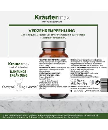 Herbmax Coenzyme Q10 Capsules - High Dose with Vitamin C - Vegan - 60 Pieces - Original Herbal Max Recipe - Buy Online on GoSupps.com