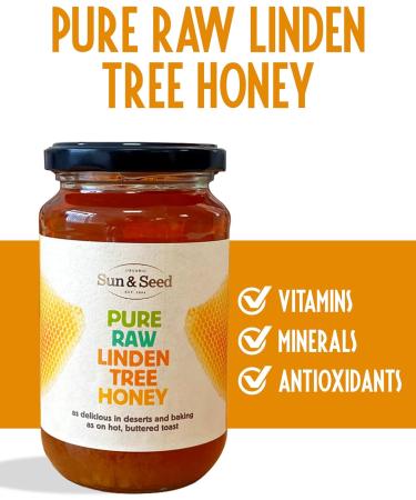 Pure Raw Linden Tree Honey by Sun & Seed - 480g - 100% Natural - Cold Extracted - Packed with Vitamins Minerals and Antioxidants - Ethically Sourced From Local Beekeepers - Buy Online on GoSupps.com