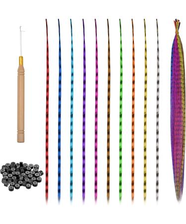 20Pcs Colored Feather Hair Extensions Kit with Micro Beads and Crochet Hook - Colorful Synthetic Hairpieces for Girls and Women - Buy Online on GoSupps.com