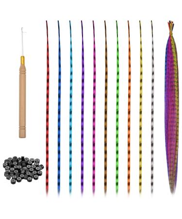 20Pcs Feather Hair Extensions Colored Hair Extensions Kits Colorful Hairpieces Feathers Synthetic Hair Extension Kits with 50 Micro Beads and 1 Crochet Hook for Girls Women - Buy Online on GoSupps.com