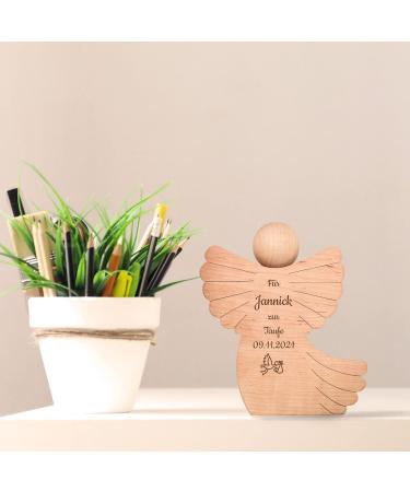 Personalized Holzengel | Engraved Wooden Guardian Angel for Baptism | Unique Baby & Children Gifts | Ideal Godfather Gift for Boys & Girls - Buy Online on GoSupps.com