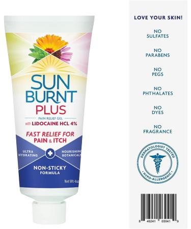 Sunburnt Plus After-Sun Gel 4oz with Lidocaine - Soothes and Relieves Sunburn - Buy Online on GoSupps.com