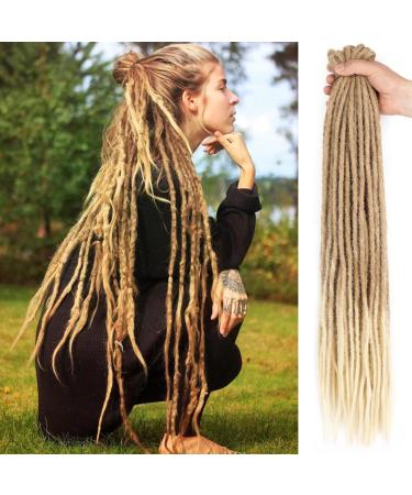 Leeven 24 Inch Ombre Blonde Double Ended Dreadlock Extension 10 Strands Synthetic Hippie Dreads Handmade 0.6 Width Thin Soft Dreads Hair Extensions /27613# 24 Inch DE (10 Strands) Ombre Blonde /27613#