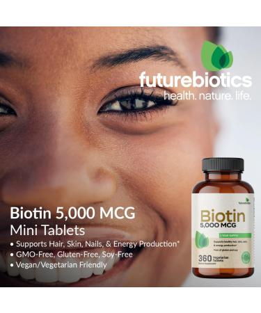Futurebiotics Biotin 5000 MCG - 360 Vegetarian Tablets, Healthy Hair, Skin, Nails, Energy, Non-GMO - Buy Online on GoSupps.com