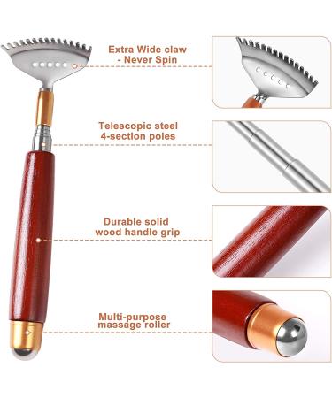Extendable Back Scratcher with Massage Bead - Solid Wood Handle, Stainless Steel Claw - Handheld Massager for Women Men Adults - 1 Count - Buy Online on GoSupps.com