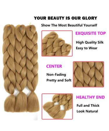 Wowcfyyds 3 Packs Kanecalon Jumbo Braids Ombre Hair Extensions - 24 Synthetic Box Braid - Strawberry Blonde - Buy Online on GoSupps.com