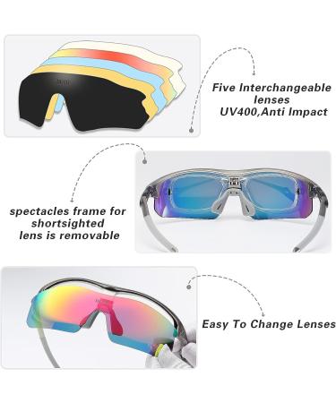 DUCO Polarized Sports Cycling Sunglasses for Men | 5 Interchangeable Lenses | Running, Golf, Fishing, Hiking | Gunmetal - Buy Online on GoSupps.com