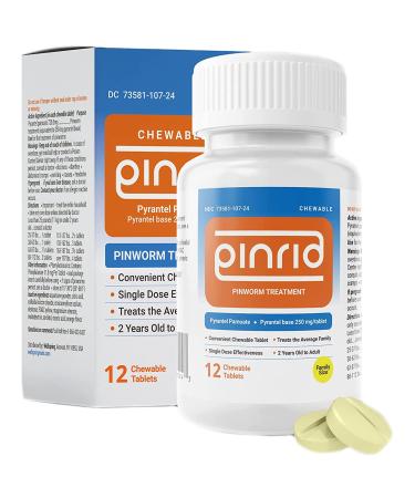 Pin-Rid Pills for Pinworms | Pyrantel Pamoate 250 mg | Made in USA | Dewormer | for Pinworm, Hookworm, & Whipworm| Fast Acting Pinworm Medicine | Family Size (for 2 yrs & Up) | 12 Chewable Tablets