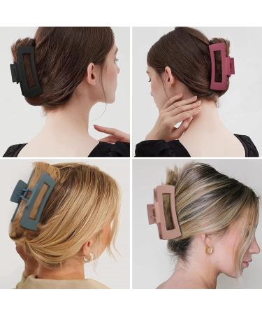 Kavya 4-Piece Large Non-Slip Hair Clips for Women | Plastic Angular Leopard Pattern Clips for Long Thick Hair - C Blue - Buy Online on GoSupps.com