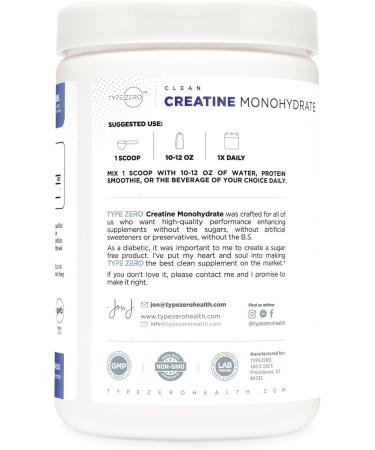 Type Zero Creatine Monohydrate 500g | Unflavored | 5000mg Per Serving | Keto Friendly Gluten Free Zero Sugar | 100 Servings - Buy Online on GoSupps.com