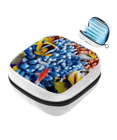 GIAPB Sanitary Napkin Storage Bag Period Bag Tampon Bag Makeup Bag Pad Pouch Ocean Tropical Coral Fish Color3283