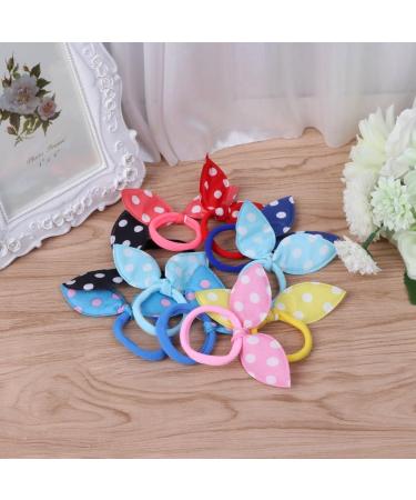 Haptian Kids Girls Bunny Ears Polka Dot Hair Ties - 10pcs Bow Rubber Bands for Ponytails - Random Colors - Buy Online on GoSupps.com
