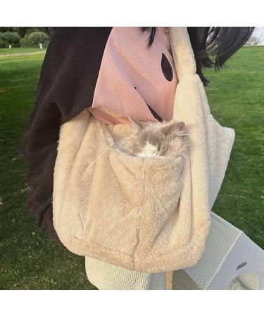 Warm Plush Small Dog Sling Cat Carrier Hand-Free Pet Sling Carrier Pet Puppy Travel Bag Cat Carrier Shoulder Bag Outdoor Travel Puppy Carrier Bag for Daily Walk Travel Outdoor Beige - Buy Online on GoSupps.com