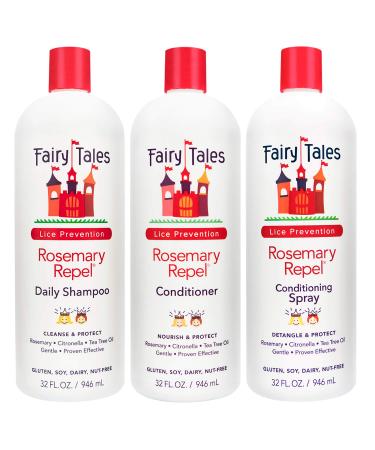 Fairy Tales Rosemary Repel Daily Kids Shampoo  Cream Conditioner & Conditioning Lice Spray Refill Trio for Lice Prevention
