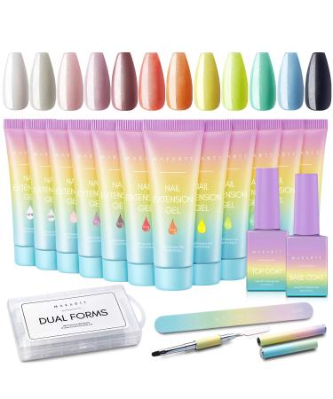Makartt Glitter Poly Nail Gel Kit, EBEROUGE Set with 12 Glitter Color Nail Builder Nail Gel Kit Fall Gift Beauty Sets Extension Gel Nail All-in-one Kit for Beginner Nail Technician