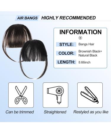 2 pieces Clip in Bangs Air Bangs Thick Bangs Extensions Neat with Temples Clip on Air Bangs Hairpieces Fringe with Temples Hairpieces for Women Curved Bangs for Daily Wear(Brown Black) - Buy Online on GoSupps.com