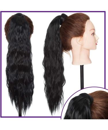 Silk-co Jet Black Magic Paste Clip in Ponytail Hairpiece Curly Pony Tail Corn Wave Hair Clip on Extension 20" Long hair Piece -Jet Black 20 Inch Jet Black - Buy Online on GoSupps.com