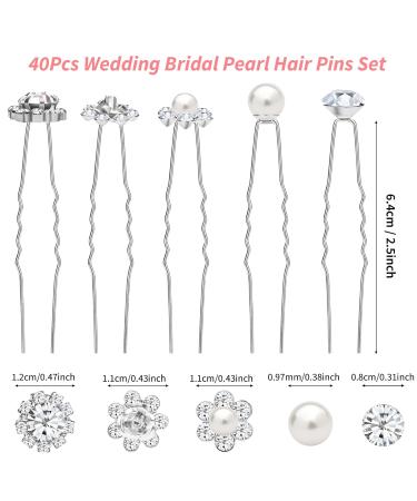 40 Pack Silver Pearl Rhinestone Wedding Hair Pins - Bridal Hair Decorations for Brides & Bridesmaids - Buy Online on GoSupps.com