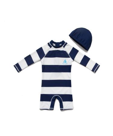 BONVERANO Baby Boy One Piece Long-Sleeved Clothing UV Protection 50+ Swimsuit with One Zip Black Fringe 24 Months