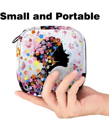 Javenproeqt Portable Women's Binding-Up Bag | Menstrual Cup Pocket & Tampon Holder for Teen Girls | Multi-Colored Flower & Butterfly Design - Buy Online on GoSupps.com