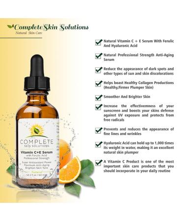 Vitamin CE Serum 2 oz - Ferulic Acid, Hyaluronic Acid, Vitamin C 15% - Anti-Aging, Sun Damage Repair - Made in USA - Buy Online on GoSupps.com