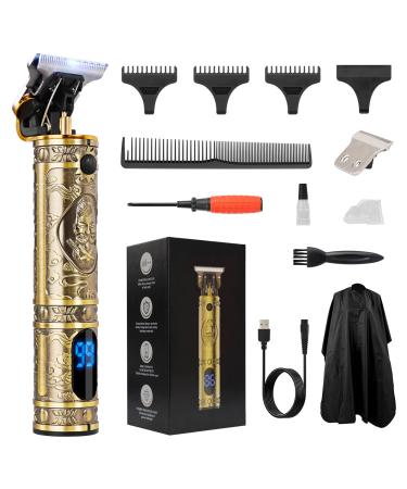 Hair Clippers Beard Trimmer for Men,Professional Mens Cordless Barber Clippers Hair Cutting T Outliner Blade Liners Edgers Shaver Bald Zero Gap Body Grooming Kit LCD Electric Rechargeable Gifts (Gold)