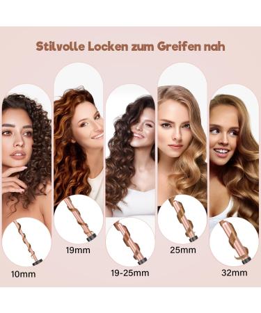 Lockenstab Set 5 in 1 - Versatile Ceramic Curling Iron with Temperature Control & Attachments - Fast Warming & Includes Glove + Clips - Perfect for Large Waves - Pink - Buy Online on GoSupps.com