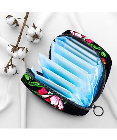 Womens Napkin Storage Bag | Tropical Black Flowers | Portable Menstrual Cup & Bandages | Ideal for First Periods | International Shipping - Buy Online on GoSupps.com