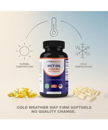 Vitamatic 2 Packs MCT Oil Capsules 3000 mg per Serving - 180 Softgels - from Coconut Oil - Contains 55% caprylic Acid C8 and 40% capric Acid C10 (Total 360 Softgel) - Buy Online on GoSupps.com
