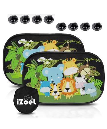 iZoeL Car Sun Shade for Baby Kids 2 PCS Static Cling Side Window Car 80GSM Animals Cars Rear Sunshades Universal with 8 Suction Cups and Storage Bag - Sun Glare and UV Rays Protection Green Animal - Buy Online on GoSupps.com