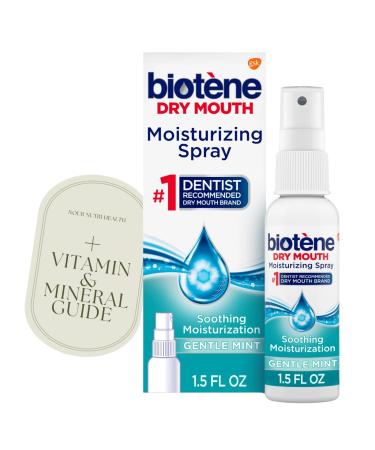 Nour Nutri Health 1 Pack of Biotene Moisturizing Dry Mouth Spray Moisturizing Spray for Dry Mouth and Bad Breath Gentle Mint - 1.5 fl oz + Vitamin and Mineral Exclusive Guide