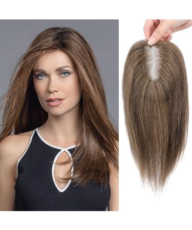 Hair Toppers for Women Human Hair Brown Human Hair Topper 10 Inch Hair Topper for Thinning Hair Women Real Hair Medium Ash Brown (6#)