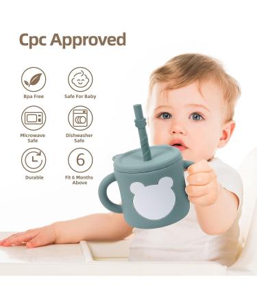 ROISDIYI Silicone Sippy Cup for Baby 6 Months | 8 OZ Spill-proof with Straw & Snack Cup-Lid | Easy Hold Handles | Sky Blue - Buy Online on GoSupps.com