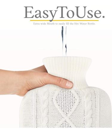 Premium Hot Water Bottle with Soft Knitted Cover - 1.8L Capacity for Pain Relief & Cosy Nights - Great Gift for Women (Off-White) - Buy Online on GoSupps.com