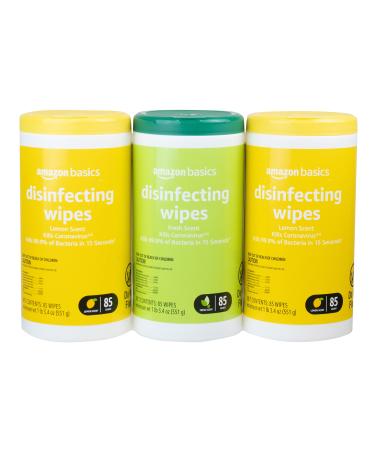 Amazon Basics Disinfecting Wipes, Lemon Scent & Fresh Scent, Sanitizes/Cleans/Disinfects/Deodorizes, 85 Count: Pack of 3 (Previously Solimo) (Packaging May Vary)