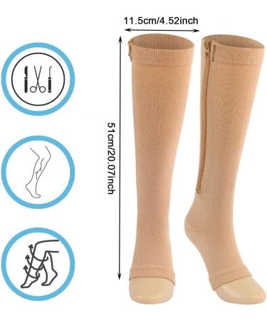 Buy Aynkh Extra Large 20-30 mmHg Compression Socks with Zipper | Knee High Open Toe Support Stockings for Varicose Veins Edema Swollen Legs & Pregnancy Relief - Buy Online on GoSupps.com
