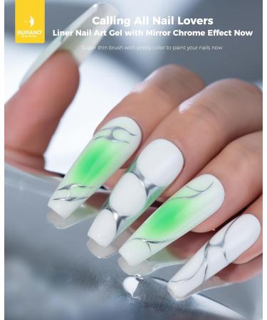 BURANO Liner Holographic Gel Nail Polish UV LED Reflective Glitter Painted Gel Silver Metallic Gel Nail Build in Thin Nail Brush Chrome Gel Curing Required 8ml (silver) LX0 - Buy Online on GoSupps.com