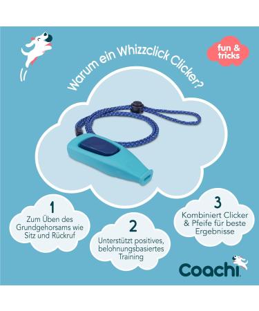 Coachi Whizz Click: 2-in-1 Dog Training Clicker & Pipe - Adjustable Reflective Ideal for All Dogs & Puppies - Hellblau/Marineblau - Buy Online on GoSupps.com