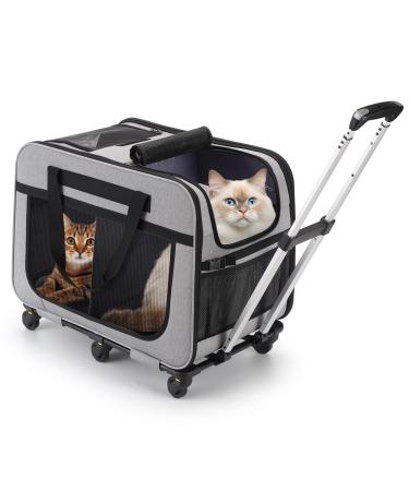 Fasnati extra large pet stretch with two compartments and removable wheels for cat/dog collapsible roller stretcher for 2 cats pet cat travel bag for walks/camping gray xl gray 1