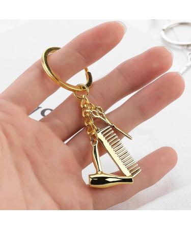 Scissor Comb Pendant Keychain Scissor Comb Pendant Keychain Hairdressing Hair Dryer Stylish Pendant For Salon Graduation Gold - Buy Online on GoSupps.com