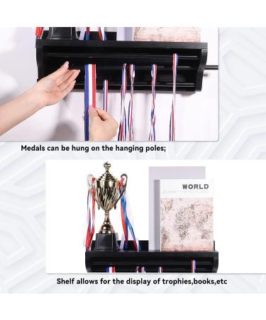Pllieay Wooden Medal Hanger Display with Shelf - Black Race Medal Trophy Holder - Buy Online on GoSupps.com
